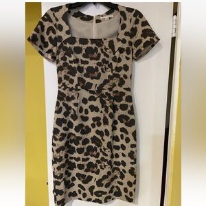 Banana Republic Dress Womens Size 2 Animal Print Square Neck Sheath Bodycon